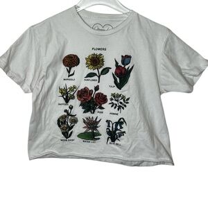 Flower Crop Top T Shirt Blouse Short Sleeve Obsessive Compulsive Y2K Nerd